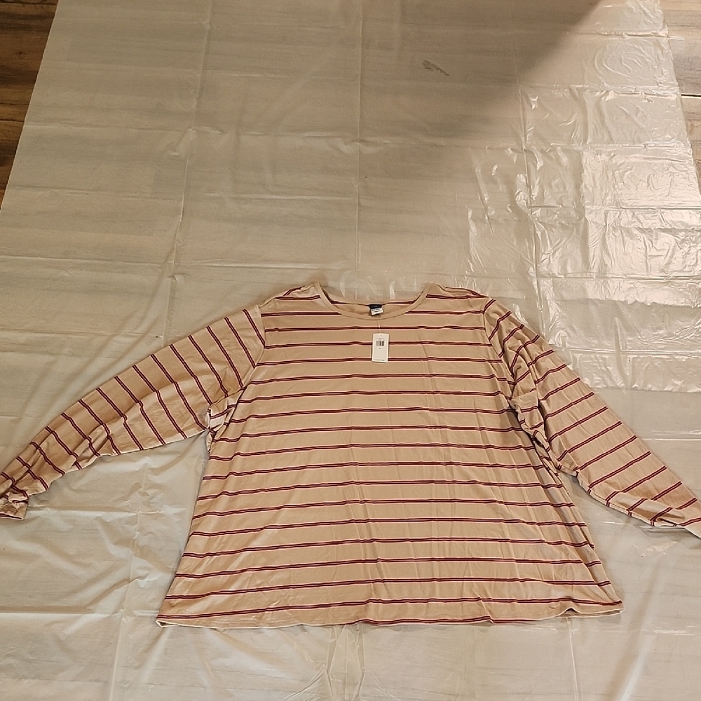 Old Navy Beige and Red Striped Top